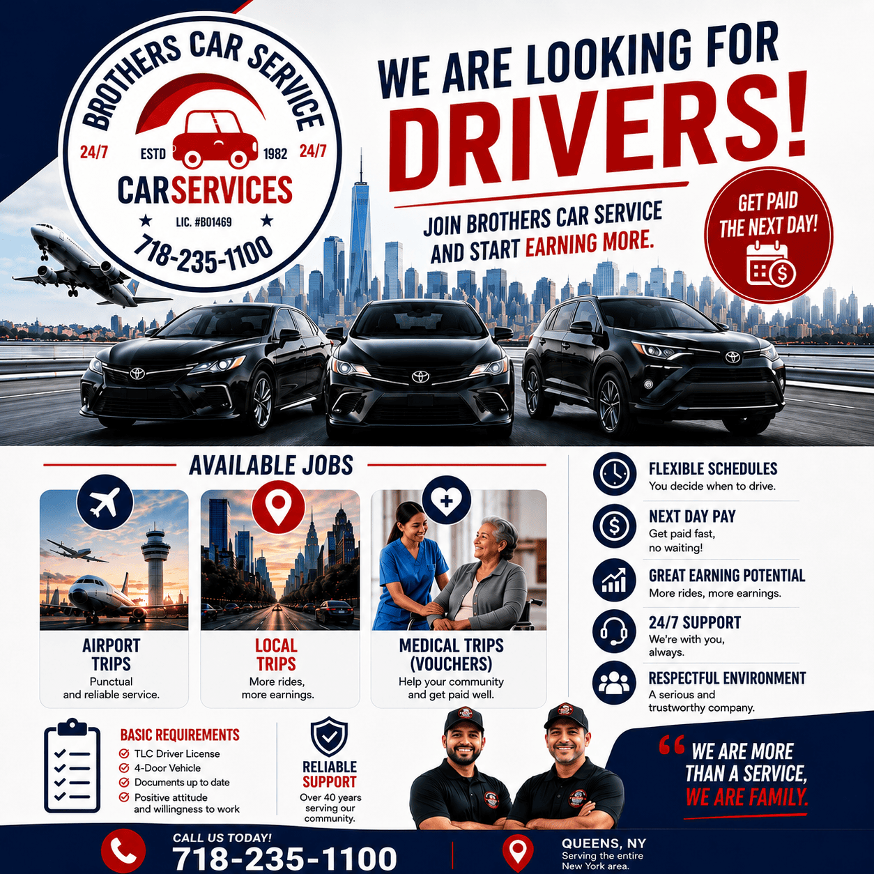 Brothers Car Service is hiring TLC drivers in Brooklyn and Queens